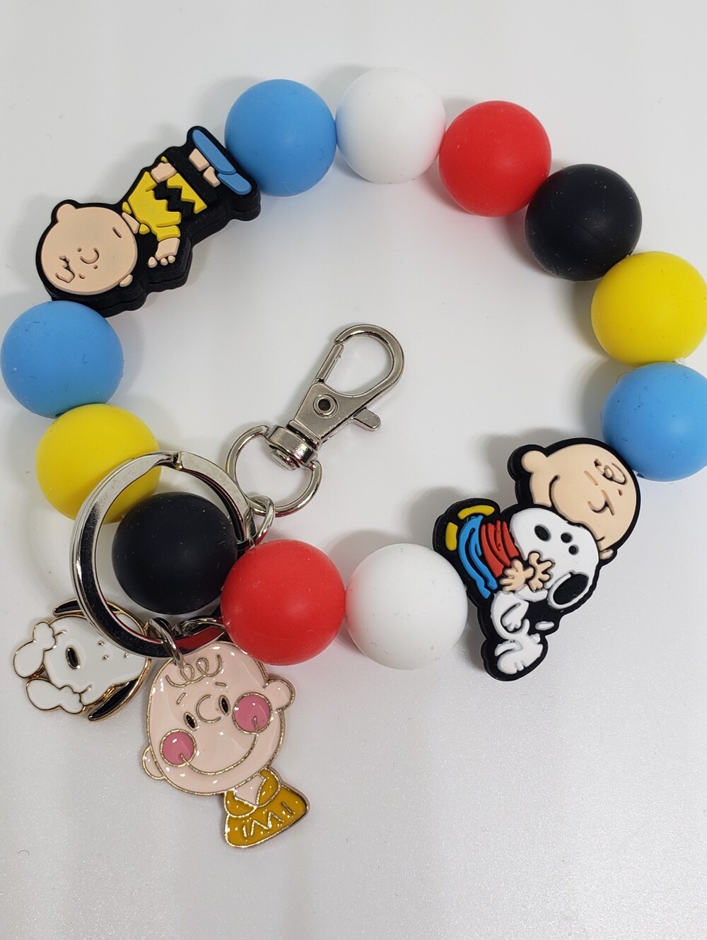 Handmade Snoopy Charlie Brown Silicone Focal Beaded Wristlet Keychain Bracelet